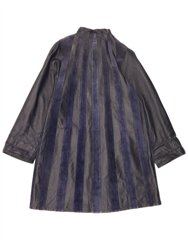 manteau en cuir femme vintage UK 14 Moyen Bleu Marine Rayé