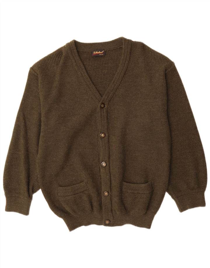 vintage Mens Cardigan Sweater IT 50 Moyen Kaki Nouvelle Laine