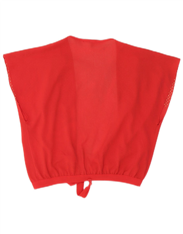vintage Femme Front Tie Cardigan Top IT 46 Grand Triacétate tacheté rouge