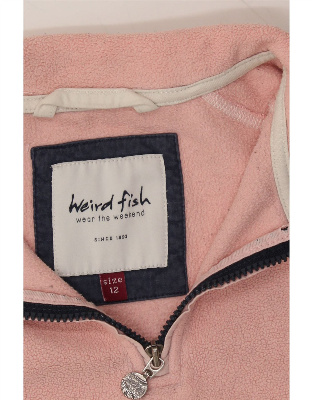 WEIRD FISH Womens Zip Neck Fleece Jumper UK 12 Medium  Pink Polyester Vintage Weird Fish and Second-Hand Weird Fish from Messina Hembry 
