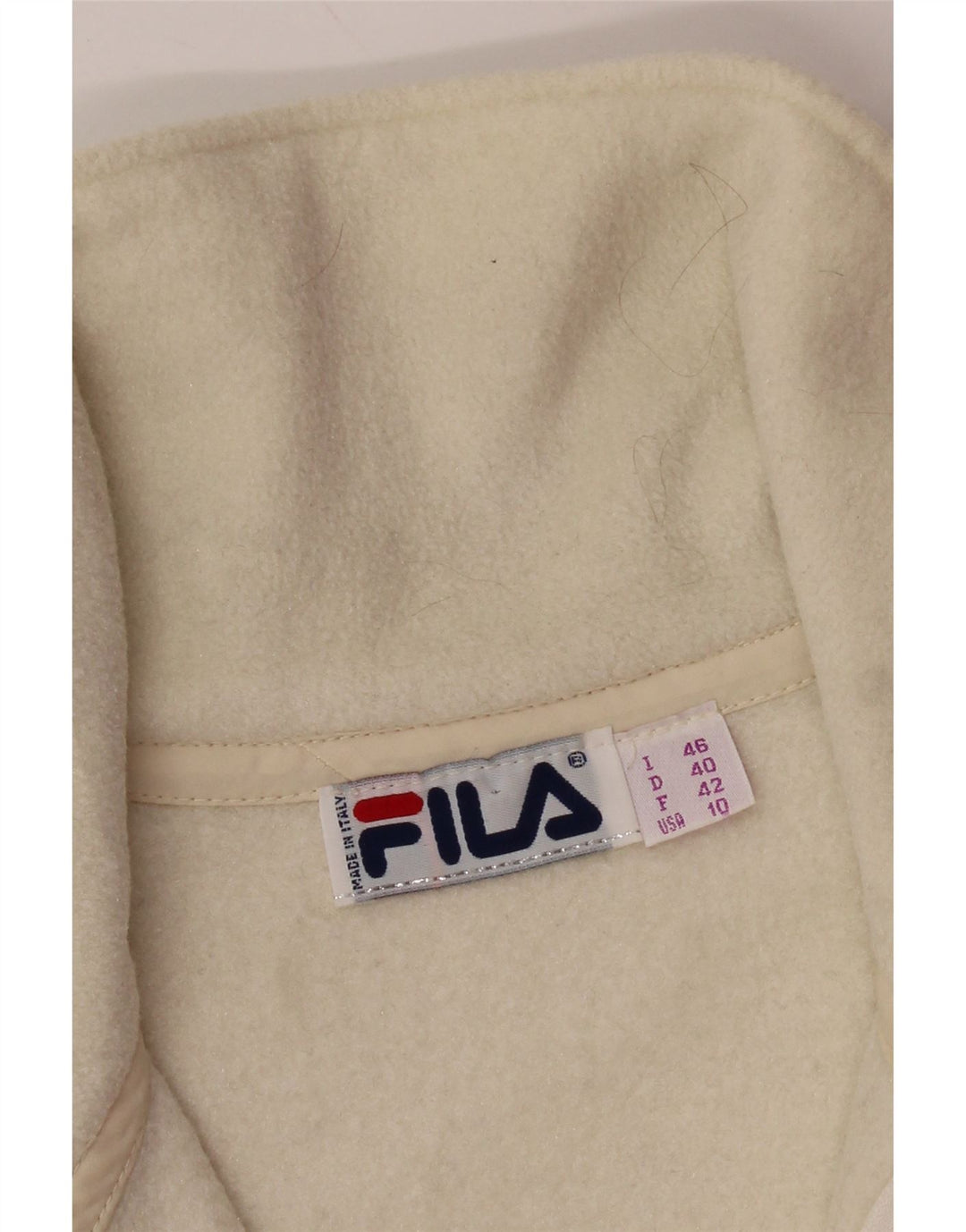 FILA Pull polaire graphique à col zippé pour femme IT 46 Large Blanc cassé géométrique