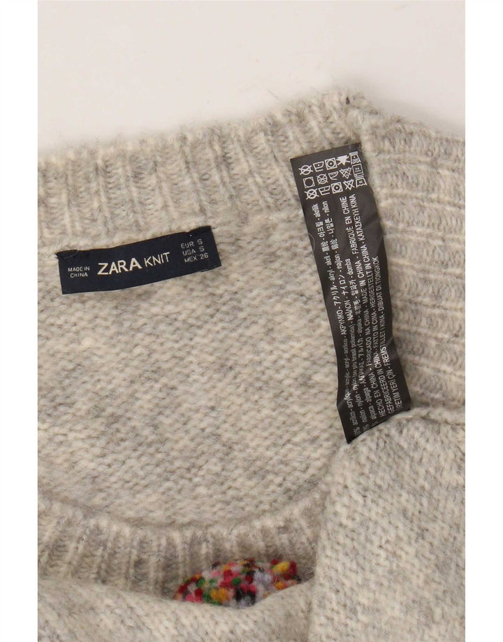 Zara Pull surdimensionné à col rond pour femme UK 10 Petit gris moucheté
