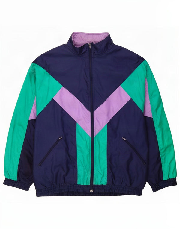 vintage Mens Survêtement Top Veste Grand Bleu Marine Colourblock Polyamide
