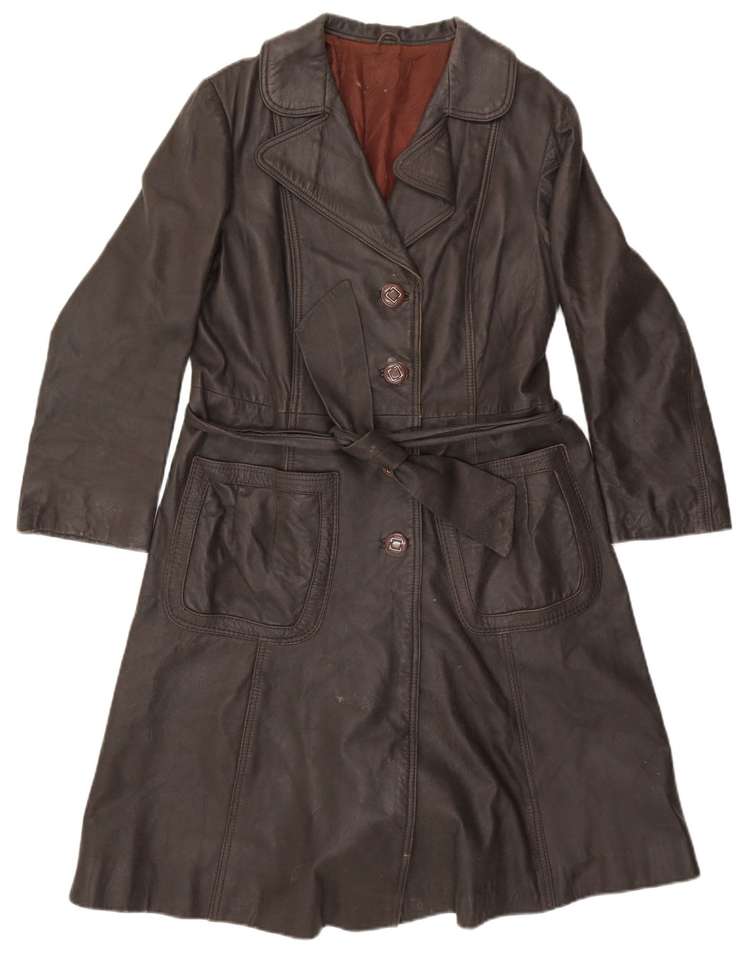 VINTAGE Manteau en cuir femme UK 14 Marron moyen