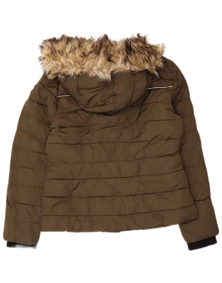 Superdry Veste matelassée à capuche pour femme UK 12 Medium Kaki Polyester