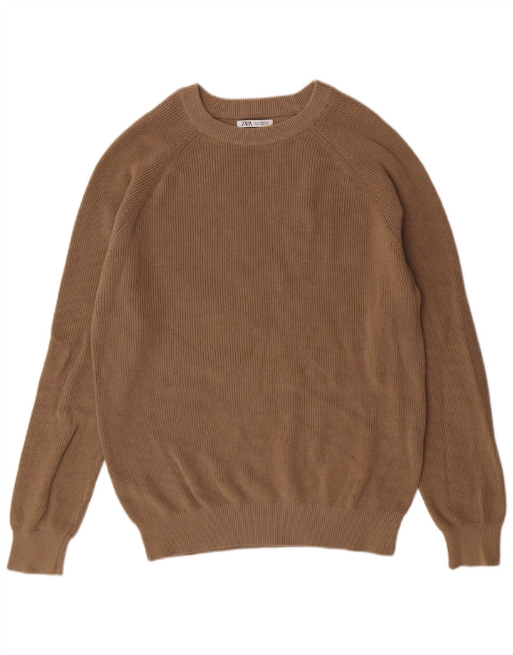 Zara Pull à col rond pour homme en coton marron moyen