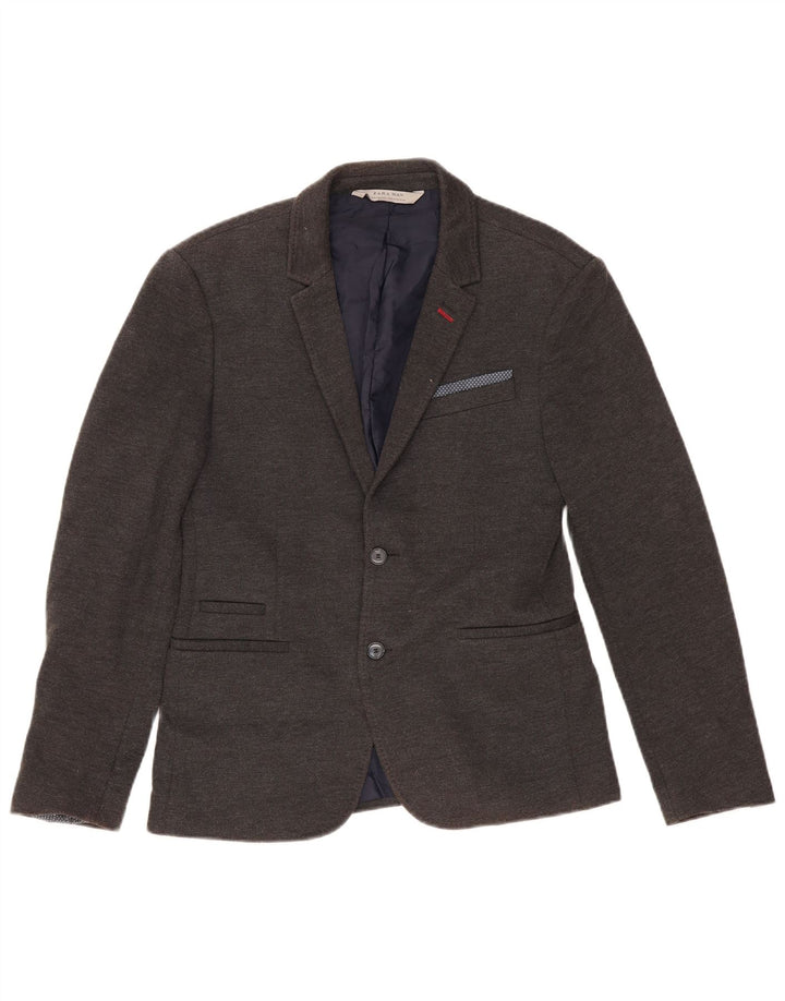Zara Veste Blazer 2 Boutons Homme EU 48 Gris Moyen Polyester