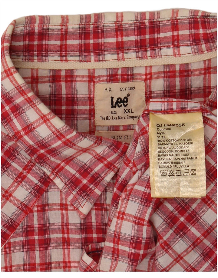 LEE Chemise Slim à Manches Courtes pour Hommes 2XL Coton à Carreaux Rouge