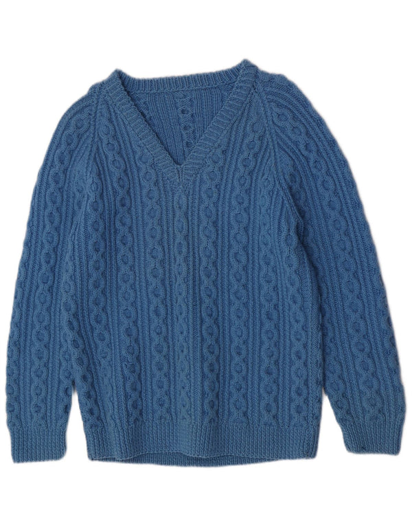 vintage Femmes Regular Fit V-Col Jumper Pull UK 18 XL Bleu