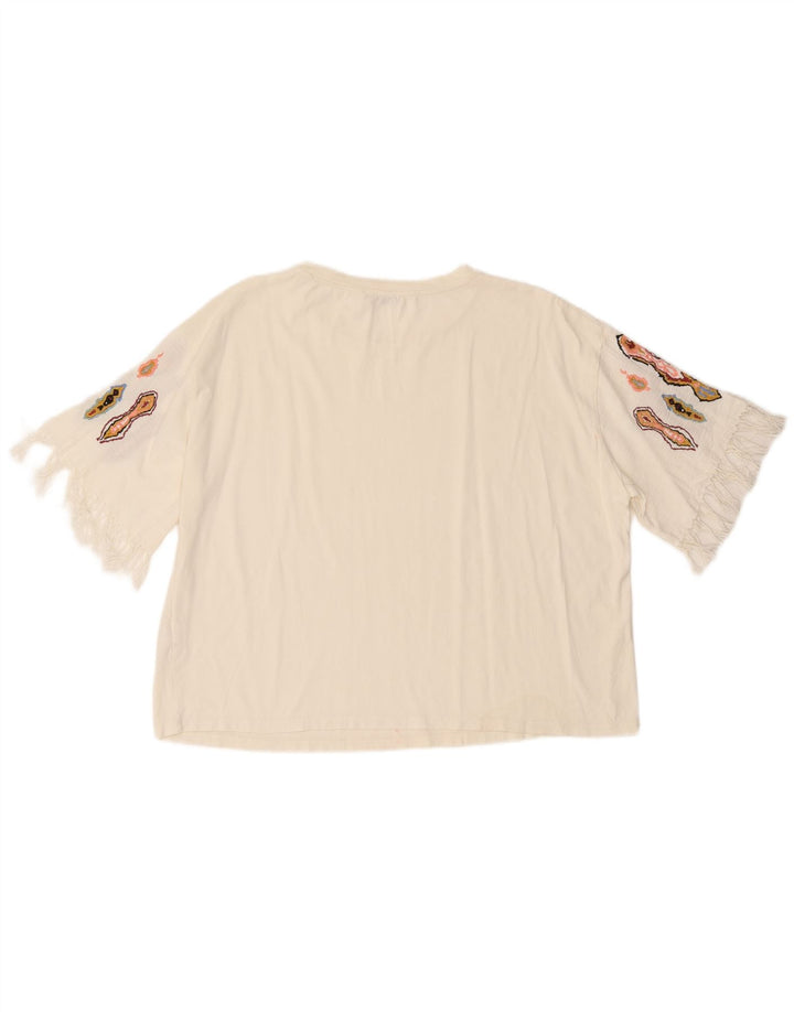 Zara Womens T-Shirt Top UK 16 Grand Blanc Coton