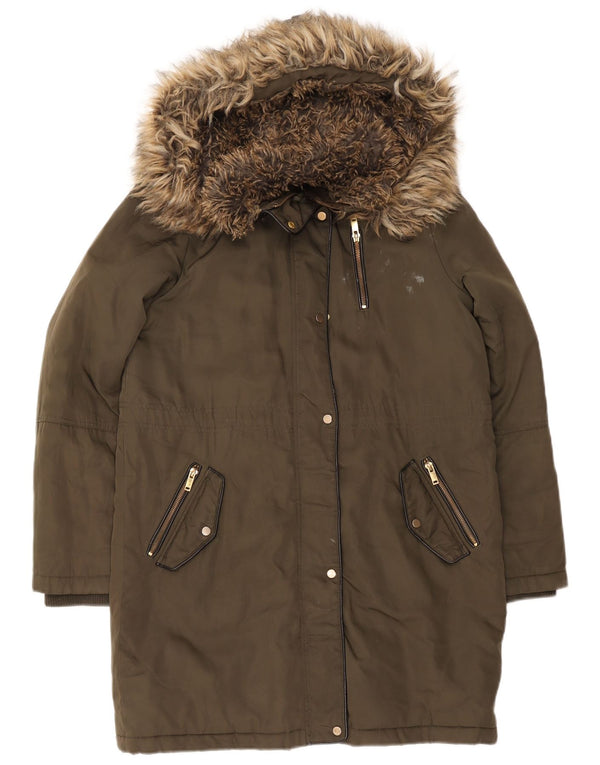 Oasis Parka à capuche pour femme UK 14 Medium Kaki Polyester