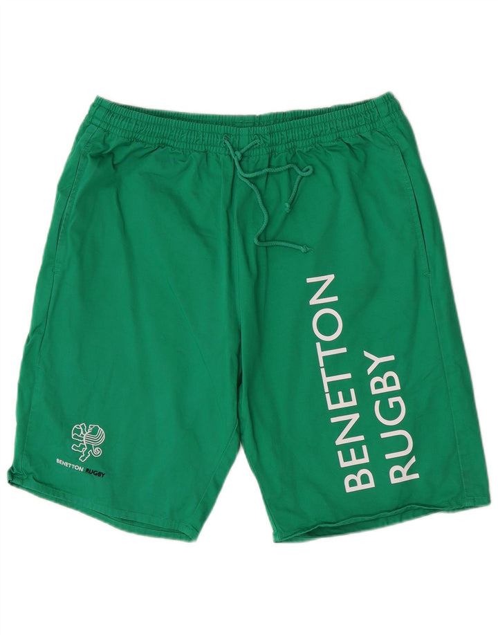 Benetton Short de Sport Graphique Homme Vert Moyen Coton