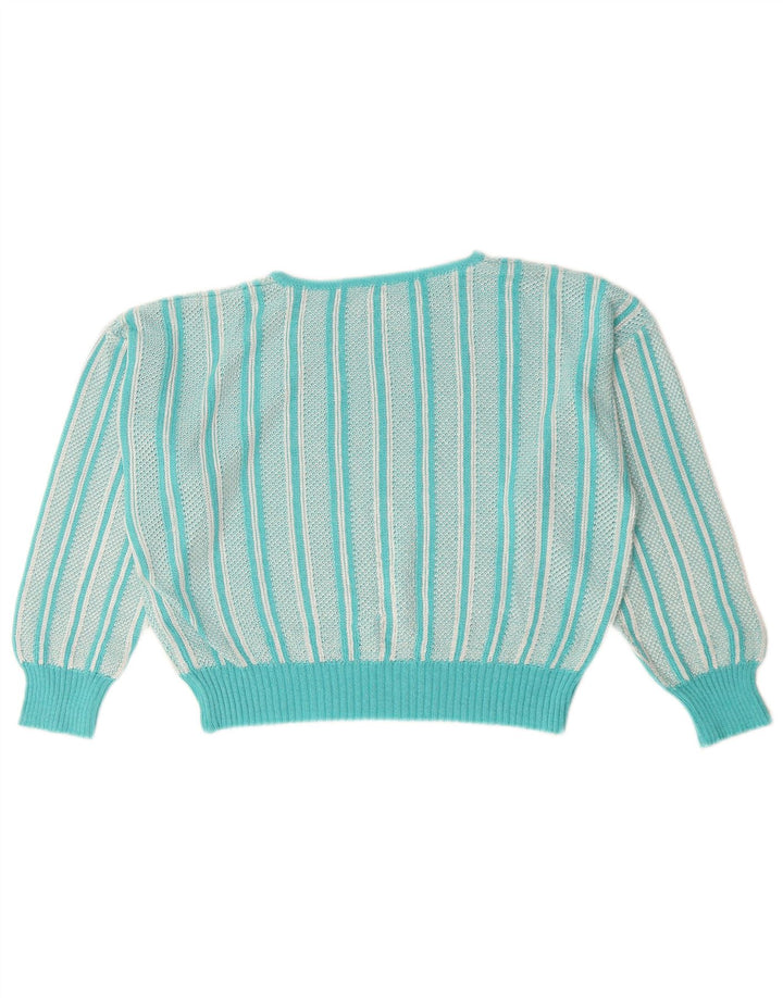 VINTAGE Pull col bateau femme UK 12 Medium Turquoise Paisley