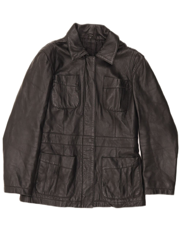 veste en cuir femme vintage UK 10 Petit Noir