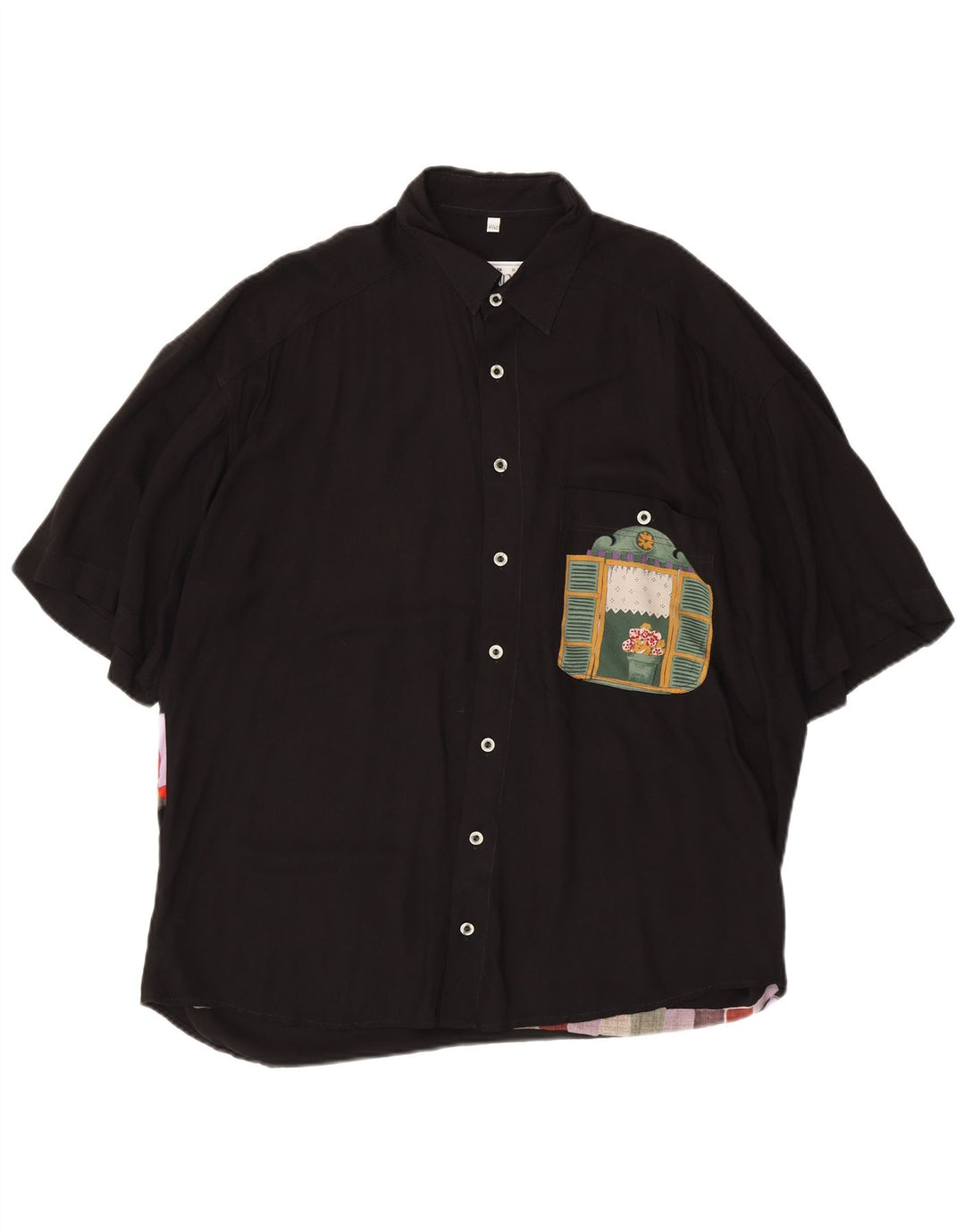 Cadini Chemise graphique à manches courtes pour homme Suze 41/42 Large Noir Viscose