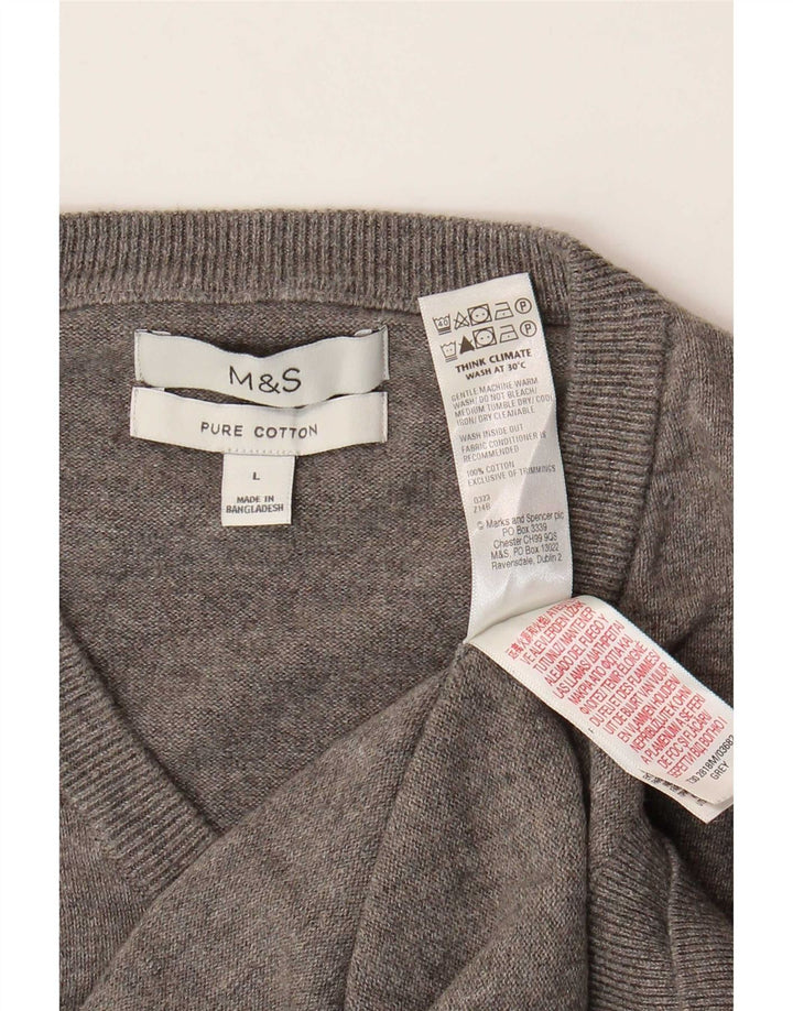 Marks & Spencer Pull col V pour homme en coton gris Taille L