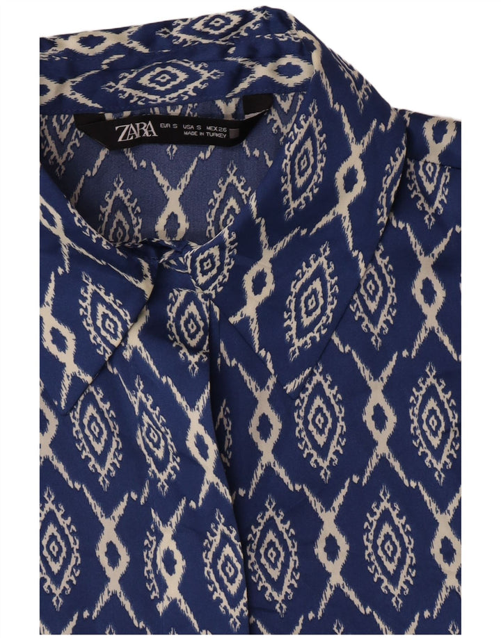 Zara Chemise Femme UK 10 Petit Bleu Ikat