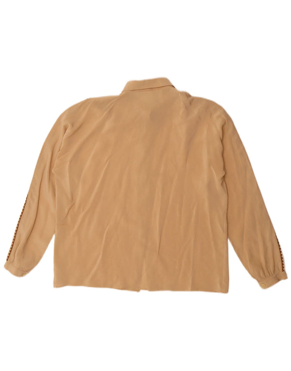 vintage Femme Chemise Blouse UK 16 Grand Beige Géométrique
