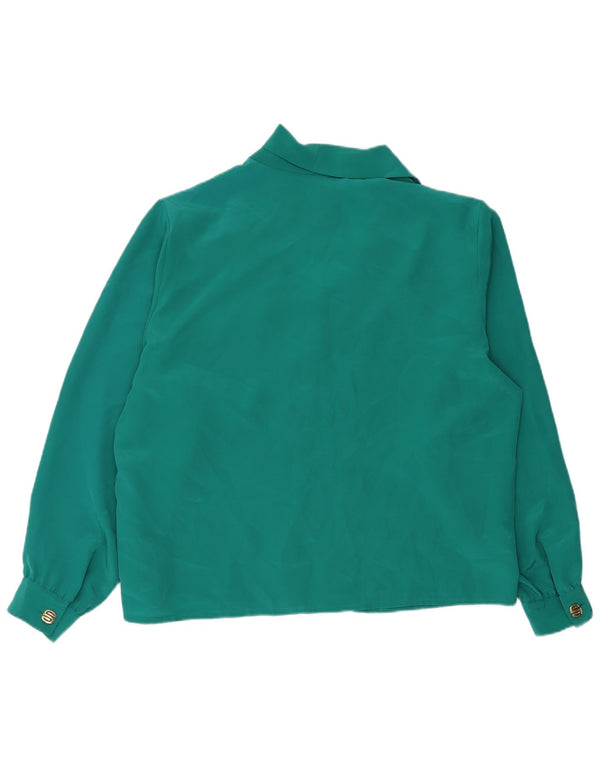 vintage Femme Chemise à manches longues Blouse UK 18 XL Vert Polyester