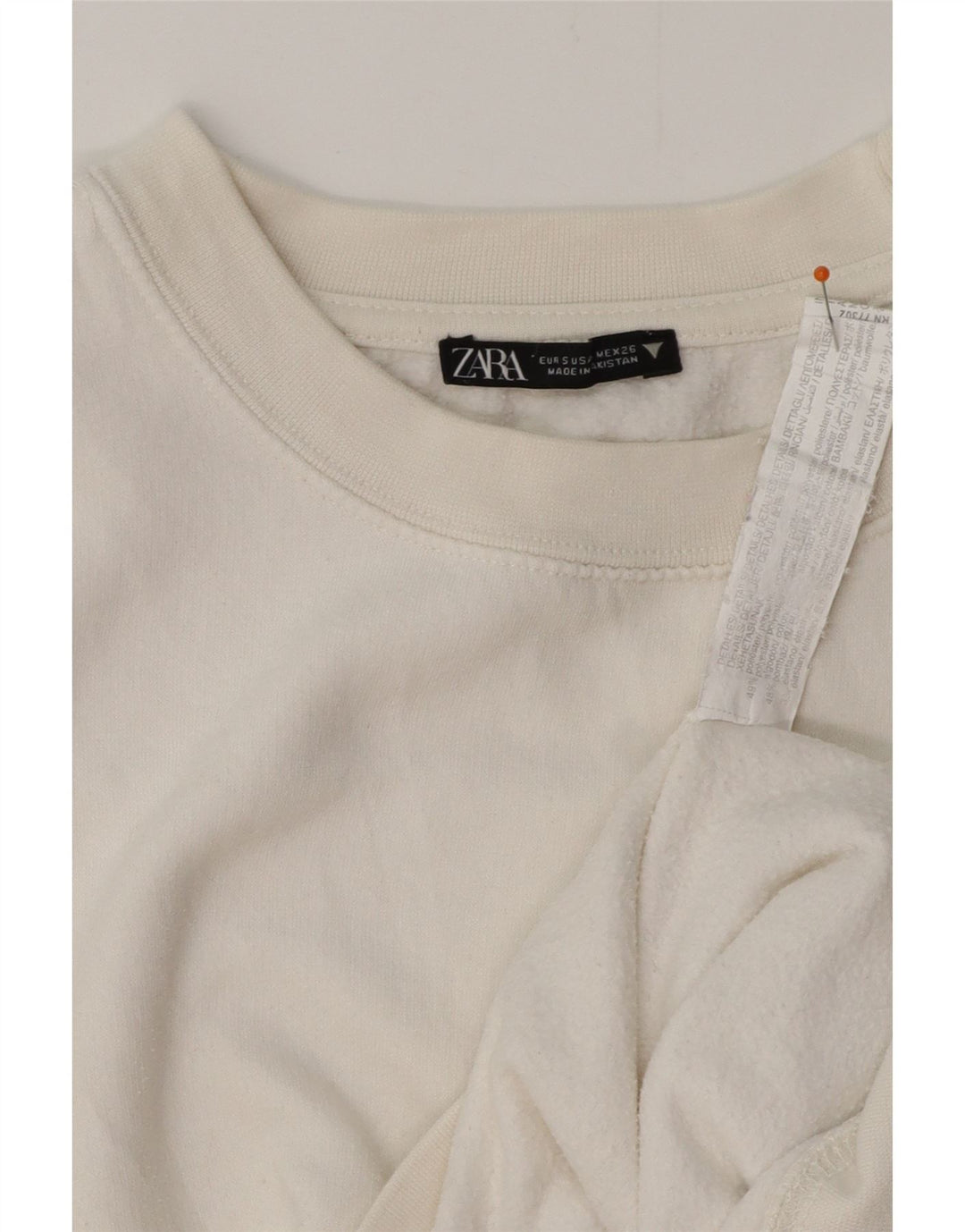 ZARA Femme Sweat-shirt court surdimensionné UK 10 Petit coton blanc