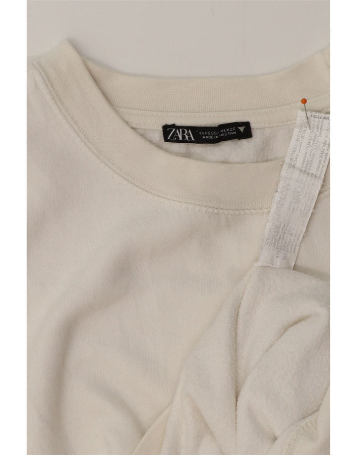 ZARA Femme Sweat-shirt court surdimensionné UK 10 Petit coton blanc