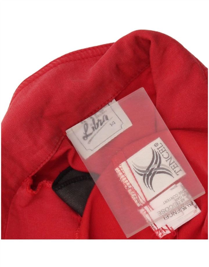 Vintage Femme 5 Boutons Manches Courtes Blazer Veste UK 14 Grand Tencel Rouge