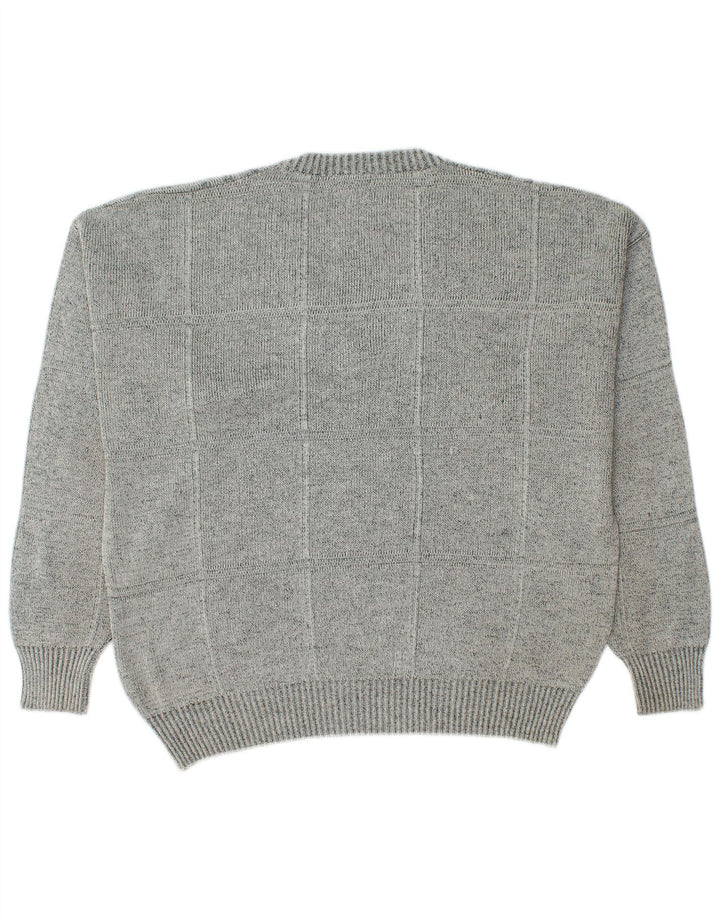 vintage Homme Col V Pull Pull IT 50 Gris Moyen Géométrique