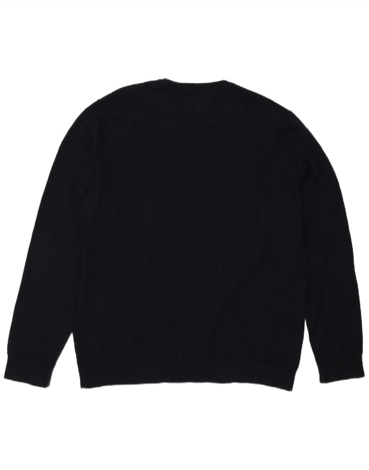 Benetton Pull graphique à col rond pour homme 2XL en coton bleu marine