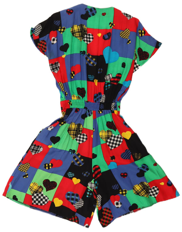 vintage Womens Playsuit UK 12 Moyen Multicolore Patchwork Viscose Coeur