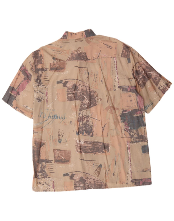 vintage Mens Abstract Pattern Chemise à manches courtes Taille 43/44 XL Beige