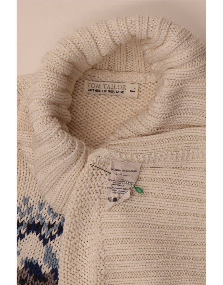 Tom Tailor Pull col roulé pour femme UK 14 Large Blanc Fair Isle
