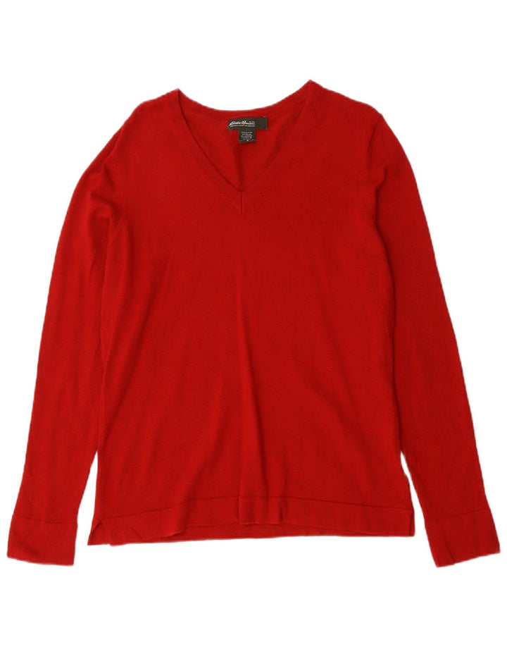 EDDIE BAUER Pull col V pour femme UK 14 Rouge moyen Coton