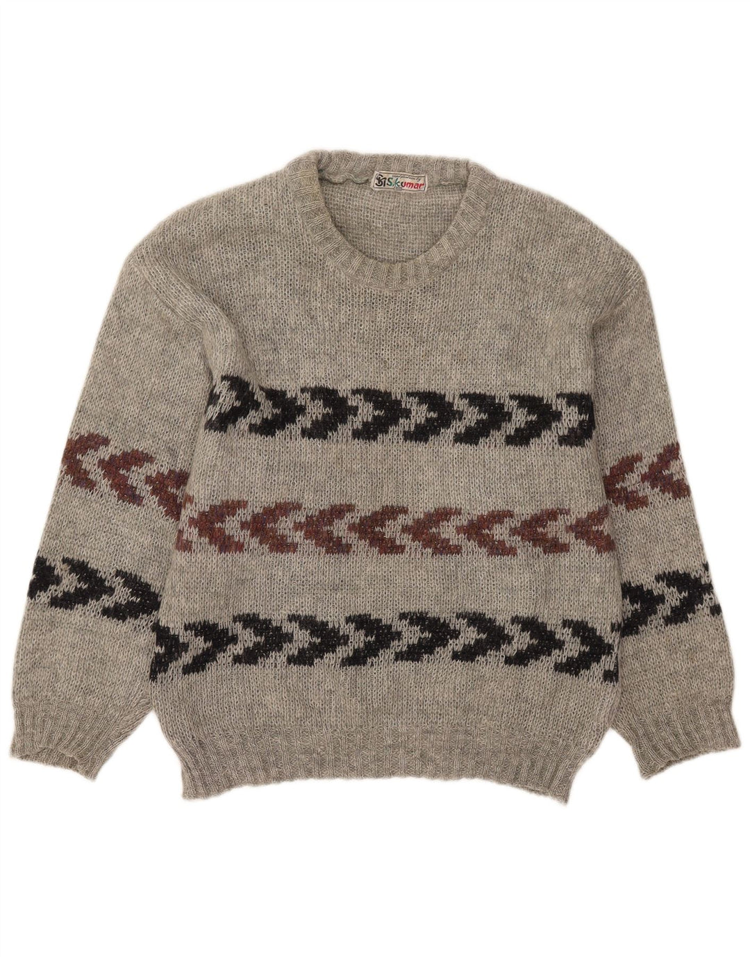 vintage Mens Crew Neck Jumper Pull Taille 40 Gris Moyen Rayé