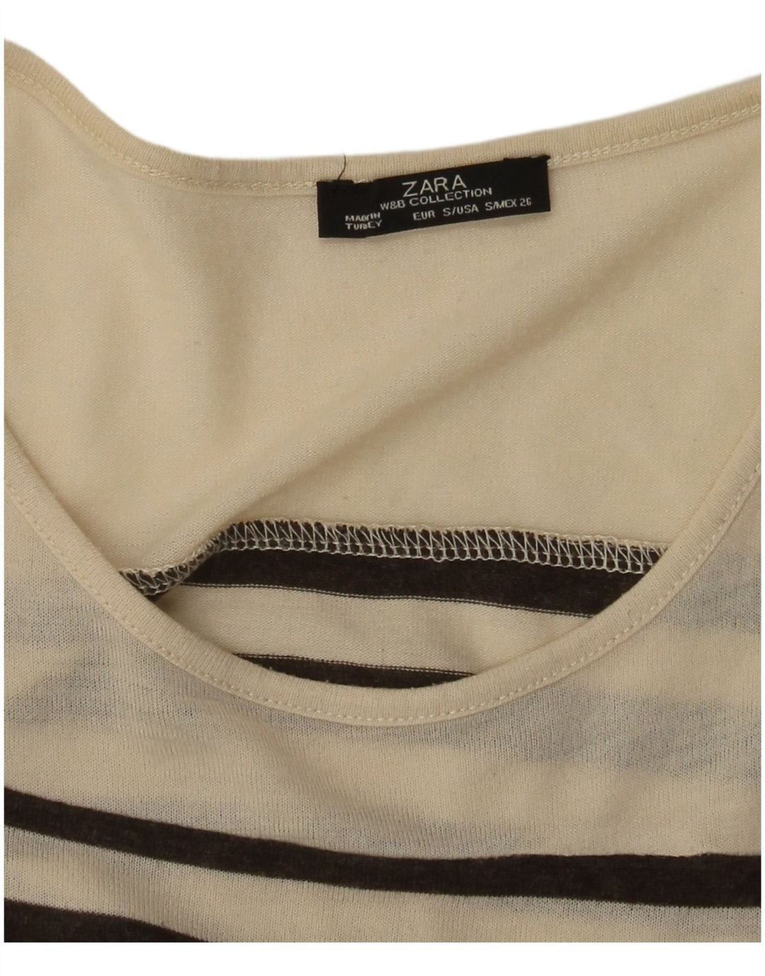Zara Femme Top Manches Longues UK 8 Petit Rayé Beige