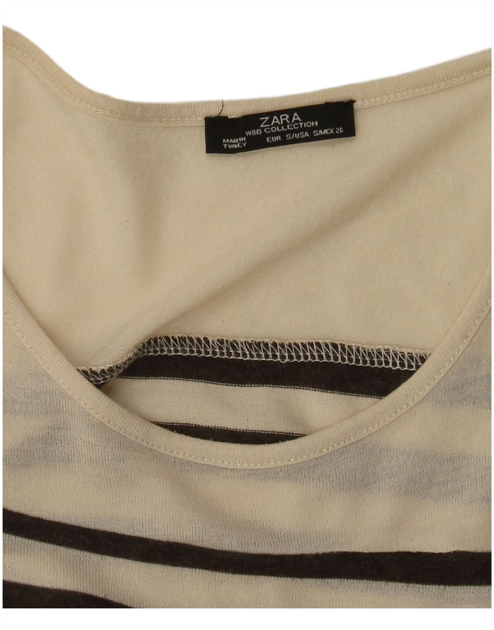 Zara Femme Top Manches Longues UK 8 Petit Rayé Beige