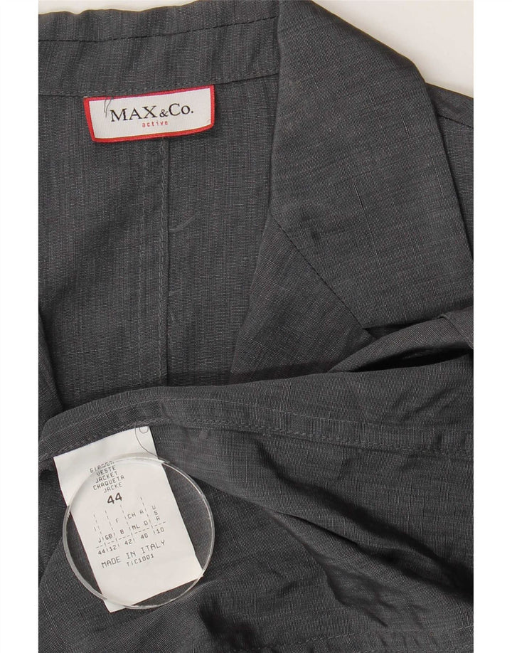 Max & Co. Veste blazer longue à 3 boutons pour femme UK 12 Lin gris moyen