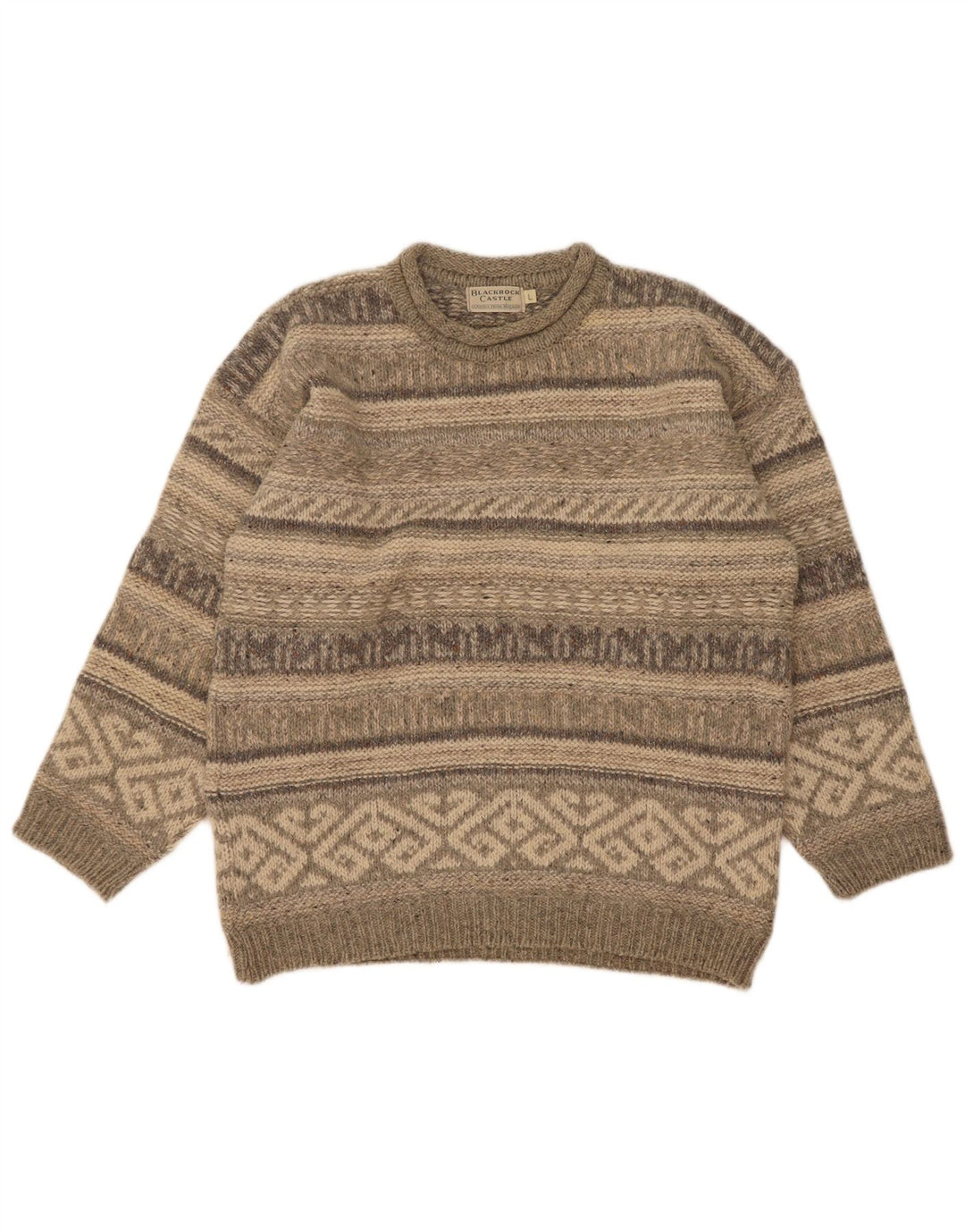 vintage Mens Turtle Neck Jumper Pull Grande Gris Fair Isle Laine
