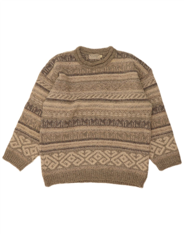 vintage Mens Turtle Neck Jumper Pull Grande Gris Fair Isle Laine