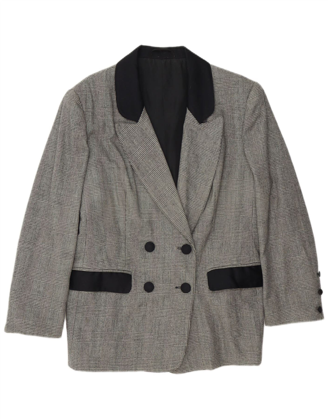 vintage Femme Manches Longues Blazer Veste UK 18 XL Gris Pied-de-Poule