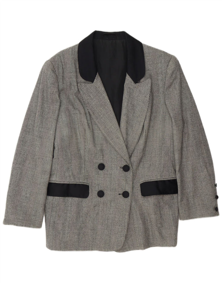 vintage Femme Manches Longues Blazer Veste UK 18 XL Gris Pied-de-Poule