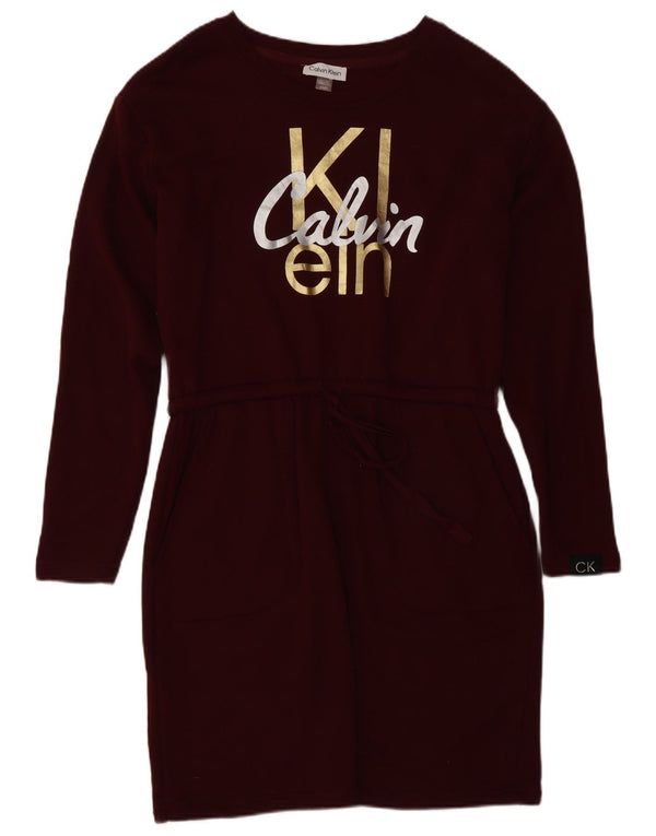 Calvin Klein Robe pull graphique pour femme UK 14 Coton bordeaux moyen