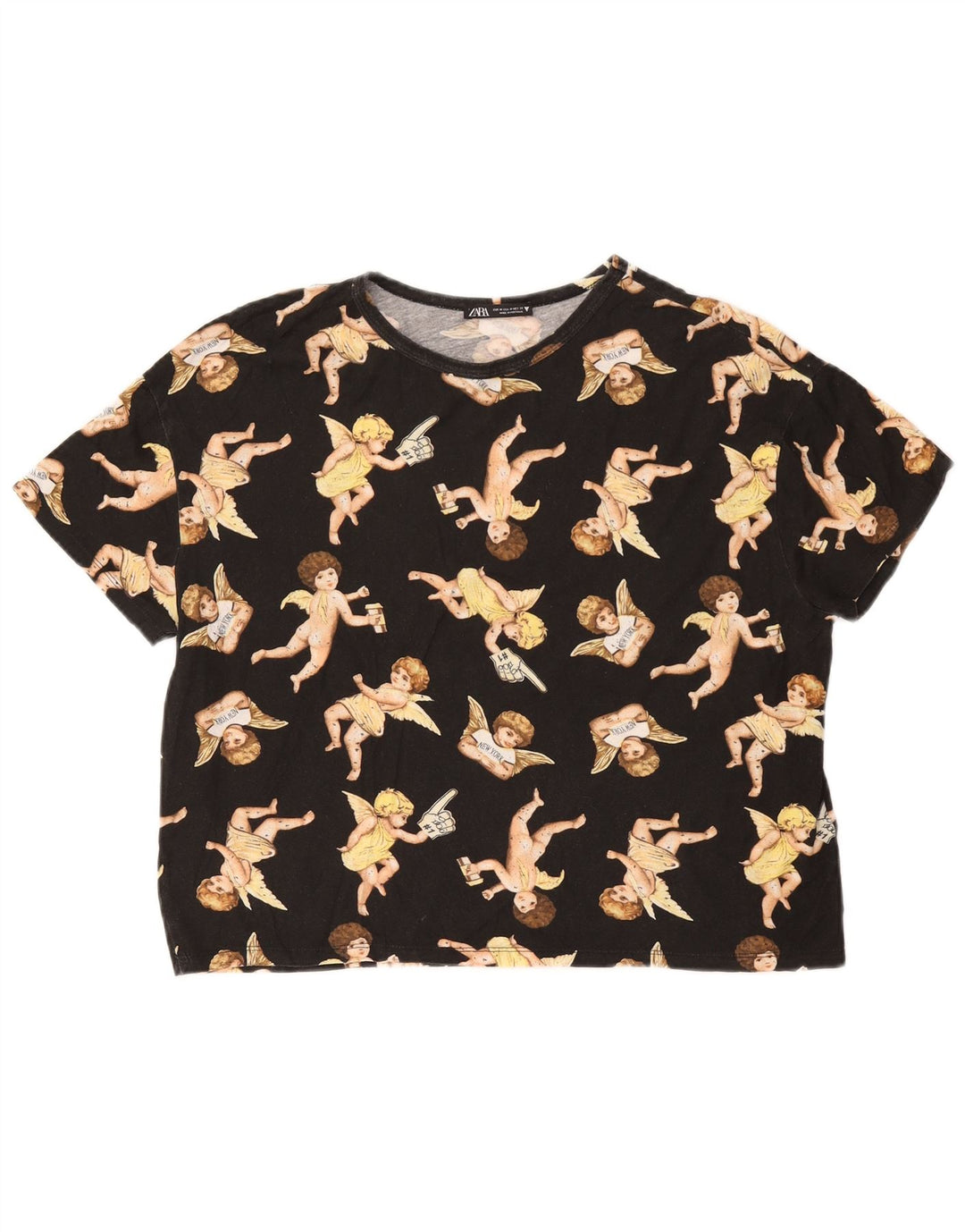Zara T-shirt graphique pour femme UK 14 Noir moyen