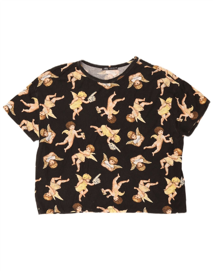 Zara T-shirt graphique pour femme UK 14 Noir moyen