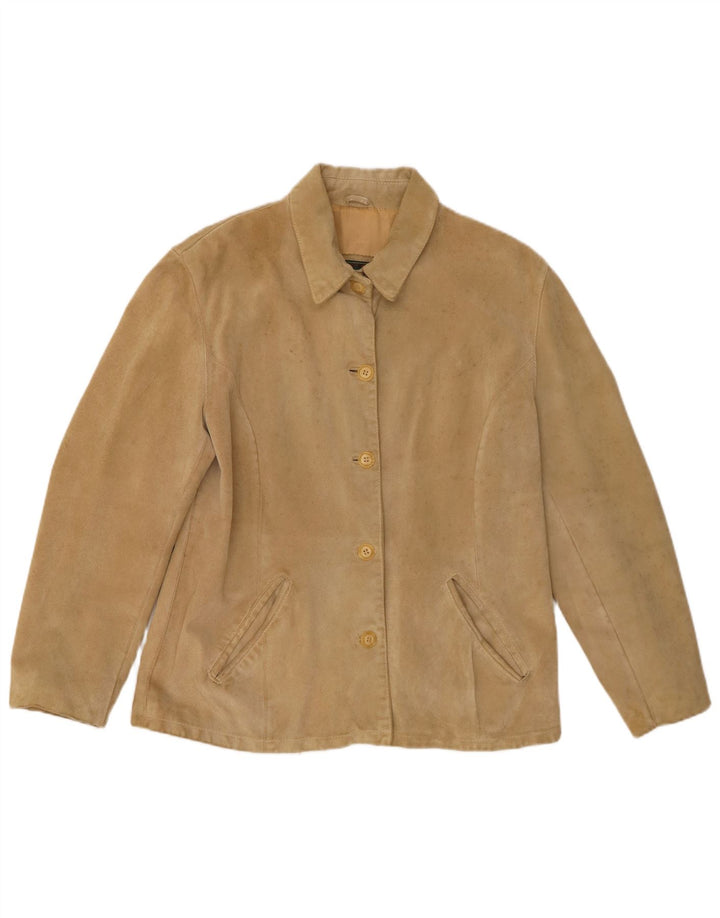 veste en daim femme vintage IT 46 Grand cuir beige