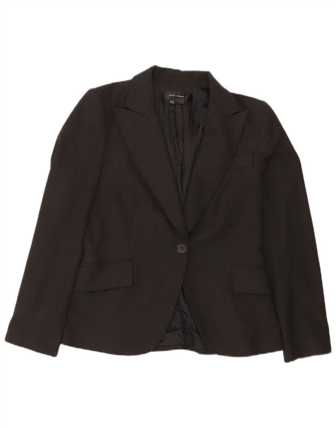 Zara Femme 1 Bouton Blazer Veste EU 40 Moyen Noir Polyester