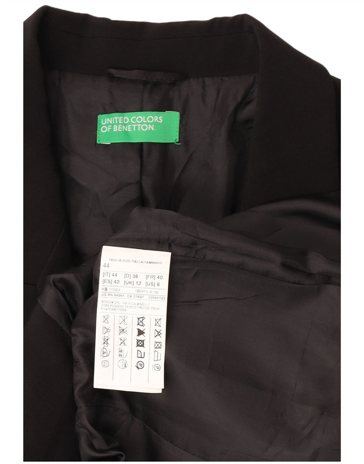 Benetton Veste Blazer 1 Bouton 1 Bouton Femme UK 12 Moyen Noir Classique