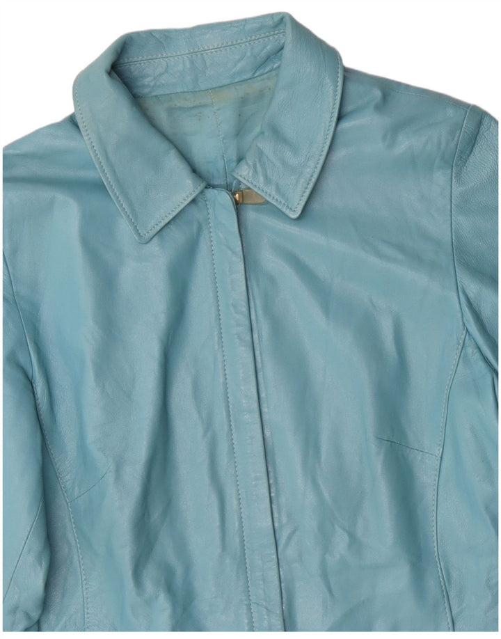 VINTAGE Veste en cuir femme UK 14 Cuir bleu moyen