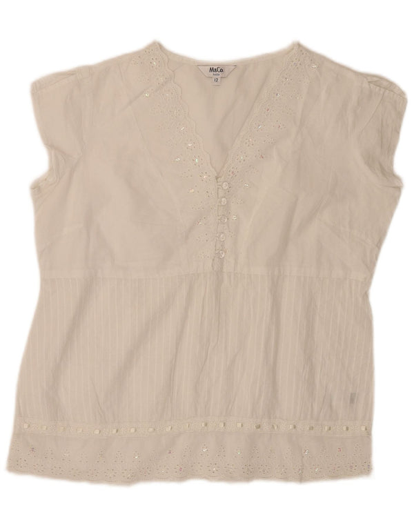 Max & Co. Womens Petite Blouse Top UK 12 Moyen Blanc Floral Coton