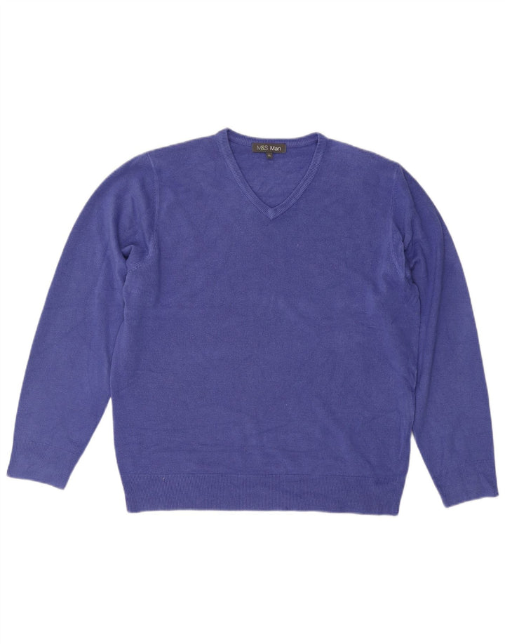 Marks & Spencer Pull Col V Homme XL Bleu Acrylique