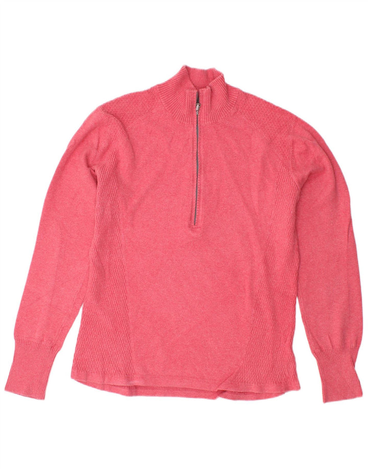 EDDIE BAUER Pull col zippé pour femme UK 16 Grand coton rose